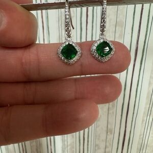 Elegant Silver and Green Earrings